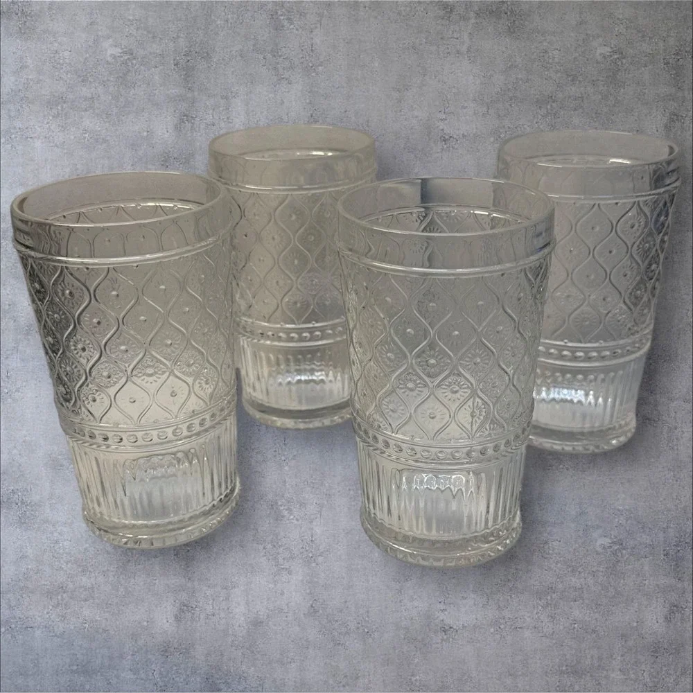 Set‎ of 4 - Godinger Claro Vintage Style Clear Glass Tumblers